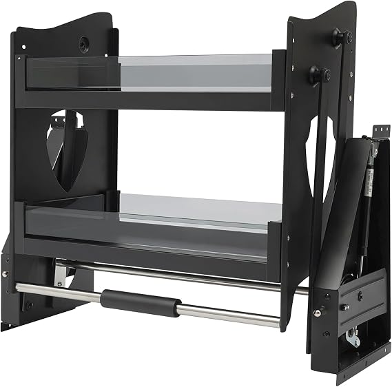 2 Tier Pull Down Cabinet Organizer, 24 Inch Pull-Down Shelf Kitchen Cabinet Drop Down Sliding Shelf Lift Inner Space Saving Wall Mounted for Kitchen Upper Cabinet, Black