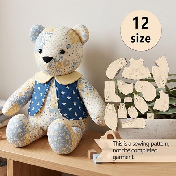 Bunny & Memory Bear Sewing Patterns Set, 1:1 Full Scale Easy Sewing Templates for Beginners, HD Color Picture Instructions,Handmade Doll Sewing Patterns, Ideal Handcraft Sewing Gift