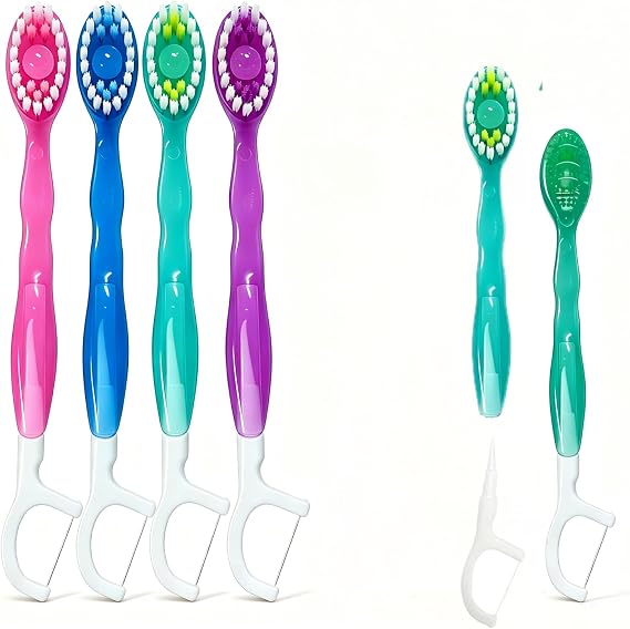 10PCS Disposable Toothbrush with Toothpaste 5 in 1 Travel Toothbrush Set with Tongue Scraper Floss Toothpick Mini Toothbrush Portable Mixed Flavors for Travel Work Camping