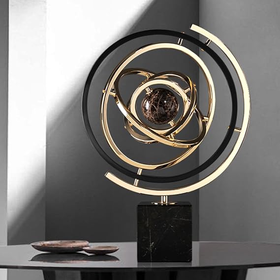 Modern Sculpture Decor, Abstract Art Metal Globe Ornament for Desk Office