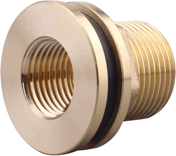 Brass Bulkhead Fitting - 1/2" NPT Female x 3/4" Straight Male Thread Water Tank Connector with 2 Rubber Rings for Water Tower Tank Barrels (pack of 1)