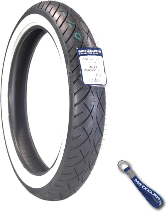 Metzeler ME 888 Marathon Ultra White Wall 100/90-19 Front Cruiser/Custom Motorcycle Tire w/Keychain (White Wall) - Design for long riding adventures on your cruisers & tourers motorcycles
