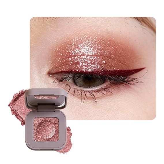 Shimmer Glitter Eyeshadow, Peach Pink Rose Gold Metallic Eye Shadow, High Pigment Sparkle Single Eyeshadow, Creamy Smooth Waterproof Long Lasting, Soft Glam Daily Makeup, Sombra de Ojos 06