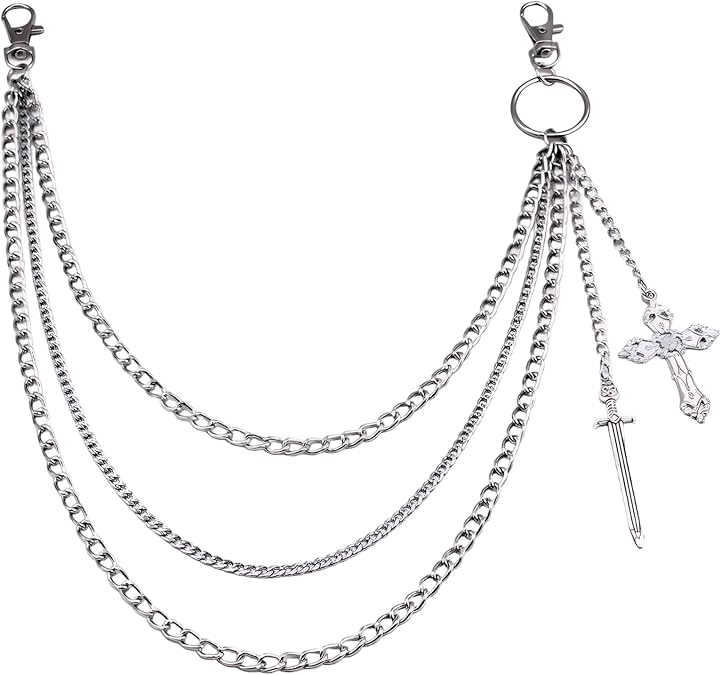 Wallet Chain Jean Chains for Men Women, Silver Cross Pants Chain Jean Accessory, Metal Pocket Jewelry for Denim, Punk Style, 1PCS