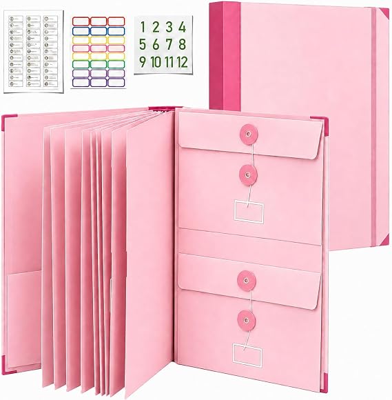 Important Document Organizer for Family Records, Home Filing System with Tabs and Pockets for Passport, Birth Certificate, Insurance Policies, Legal Documents and Important Papers(Pink)