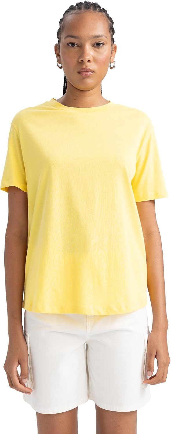 DeFacto Women Regular Fit Short Sleeve 100% Cotton T-Shirt
