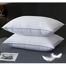 WhatsBedding Goose Down Pillows Queen Size Set of 2, Luxury Hotel Bed Pillows for Deep Sleep, Fluffy Soft Feather Down Pillow for Back, Stomach or Side Sleepers, 20" x 30"