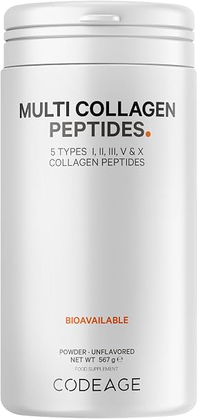 Codeage Multi Collagen Protein Powder Peptides 2 Month Supply Hydrolyzed Type I II III V X Grazing All in One Super Bone Broth Collagen Supplement 567 g