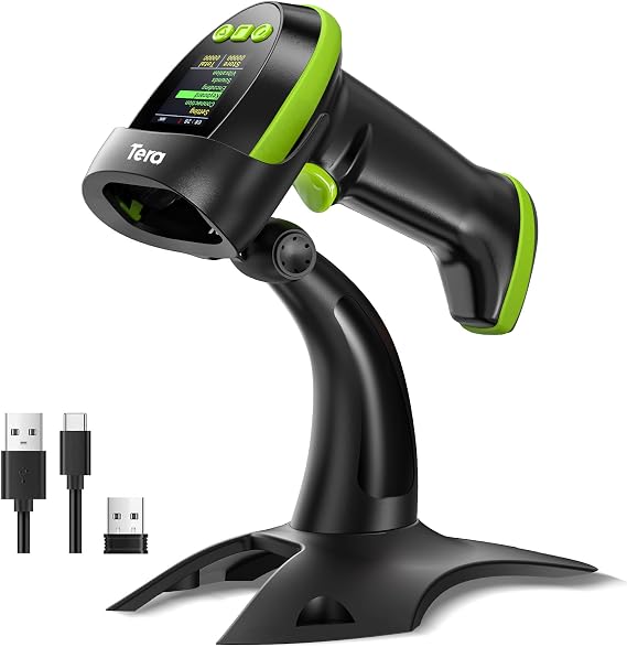 Tera Barcode Scanner Wireless 2D with Stand: Digital Screen Keypad HW0009-Z