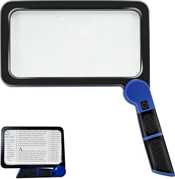 5X Large Full Page Magnifying Glass with Light for Reading Books Newspaper Small Print, 48 LED Bright Illuminated Handheld Magnifier, Lightweight Easy Hold for Elderly Low Vision Visually Impaired