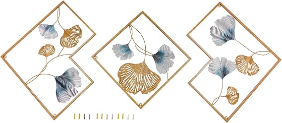 MEHOOSPVN Pack of 3 Metal Wall Decoration Ginkgo Leaf Wall Decoration Modern Luxury Wall Decoration Metal Picture Wall Decoration Wall Sculptures Ginkgo Leaf Art Hanging Ornament DIY Combination