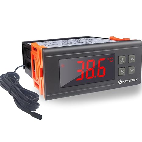 KETOTEK Temperature Controller 230 V with Sensor KT1000 Digital Thermostat 220 V with 2 m Waterproof Sensor Probe Double Relay Temperature Monitor for Heating Cooling Aquarium Incubator Terrarium