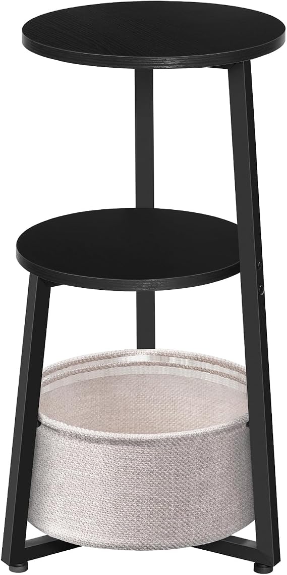 HOOBRO Round Side Table, 3 Tier Bedside Table with Storage Shelves, Accent Small Corner Table Compact Sofa Side Tables for Small Space in Living Room, Bedroom Black EBB169BZ01