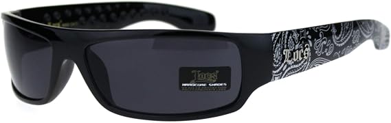 Locs Mad Dog Hardcore Gangster Cholo Narrow Rectangular Sunglasses Black Bandana