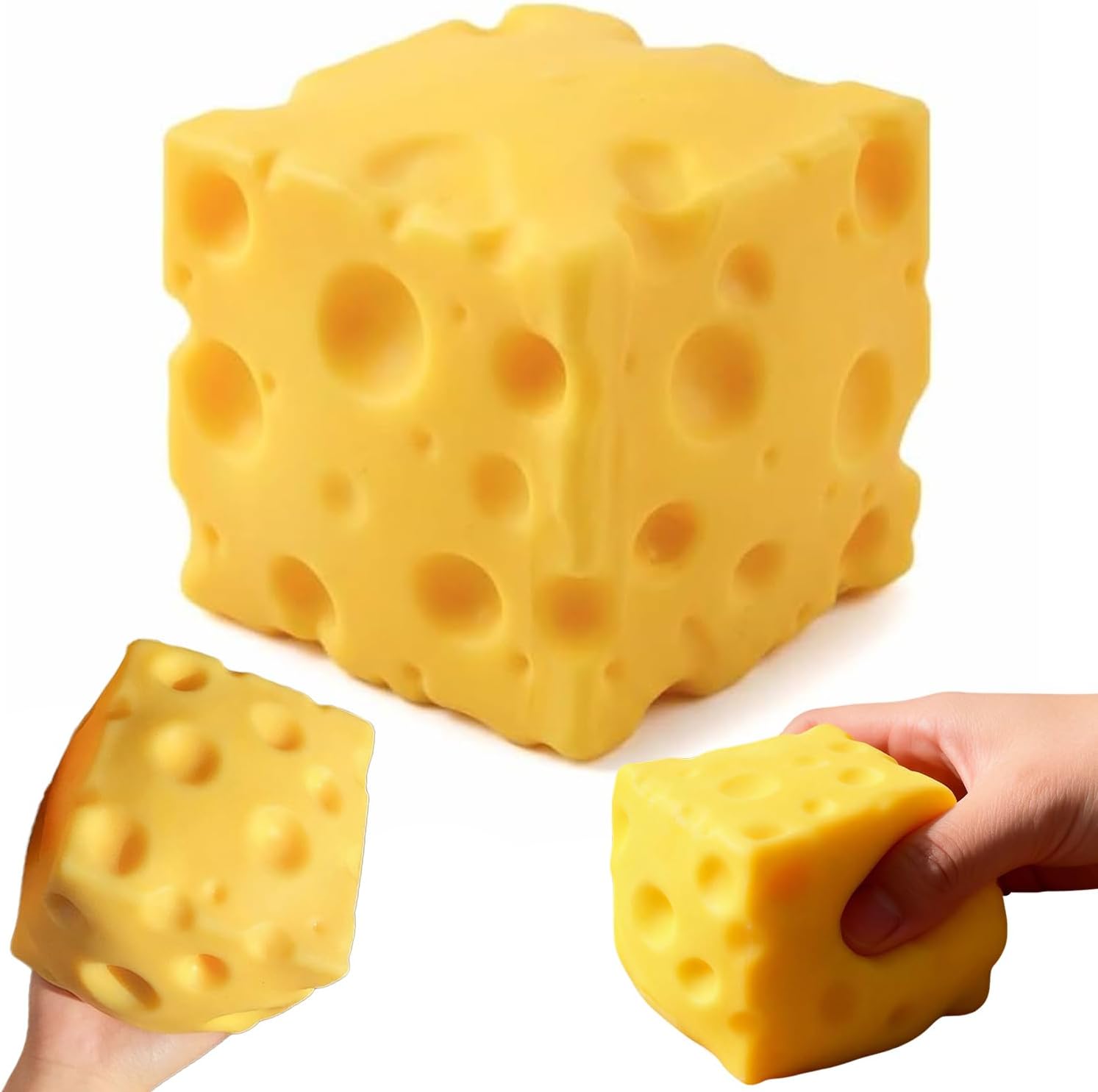 Big Cheese Squishy Toy, 10CM Giant Cheese Stress Ball, Sensory Fidget Toy Squeeze Ball Finger Exercise Cute Cheese Toy, Relieves Stress for Adults, Birthday Gifts for Kids, Stocking Fillers