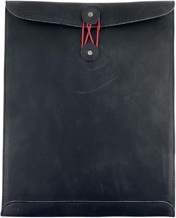 Leather Mailing Envelope Document Holder, Leather Portfolio Binder,A4 Letter Size Filing Folder,Gummed Folder Case Vertical Protector, Office Padfolio, Handmade Desk Accessories (Black)