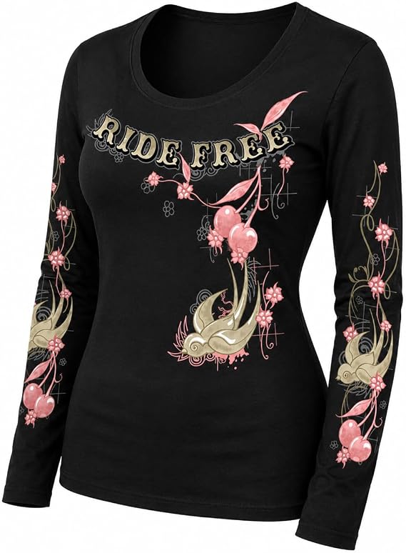 Hot Leathers Black Cherries Scoopneck Ladies Long Sleeve Tee
