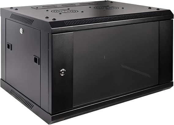 RackPath 6U Professional Wall Mount Server Cabinet Network Rack Enclosure with 2X Quiet Cooling Fan, 1x Brush Cable Management Panel, Black, 00600200