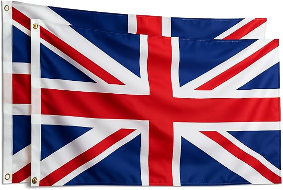 Union Jack Flags Britain UK Flag (PACK OF 2) 5ft x 3ft with Brass Eyelets British UK National Flag for Indoor & Outdoor Use, Parties Festivals Coronation Street Decorations Royal Celebrations