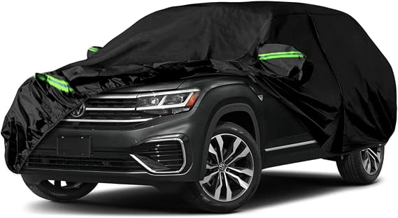 6 Layers Waterproof Car Covers Replace for 2017-2026 VW Atlas | All Weather Car Cover with Cotton Liner, Zipper Door, Windproof Bands for Snow Rain Dust Protection