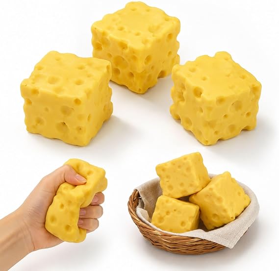 3 Pack Cheese Squishy Decor, Giant Cheese Stress Relief Desktop Ornament with Soft Inner Material, Jumbo Cheese Squishy Decoration for Office Desk Home Decor