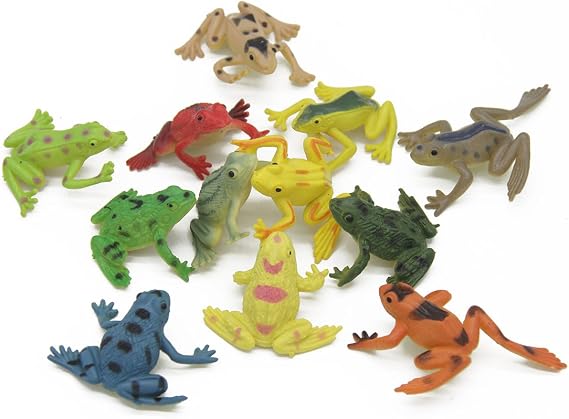 Kvvdi 12 Pcs 1.4 Inch Small Colorful Plastic Poison Dart Frogs Rainforest Animals Frog Toys