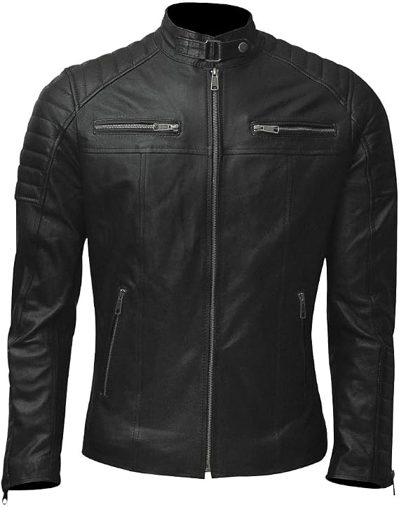 Mens Vintage Cafe Racer Motorcycle Biker Causal Zipper Classic Moto Racer Fashion Genuine Leather Jacket New