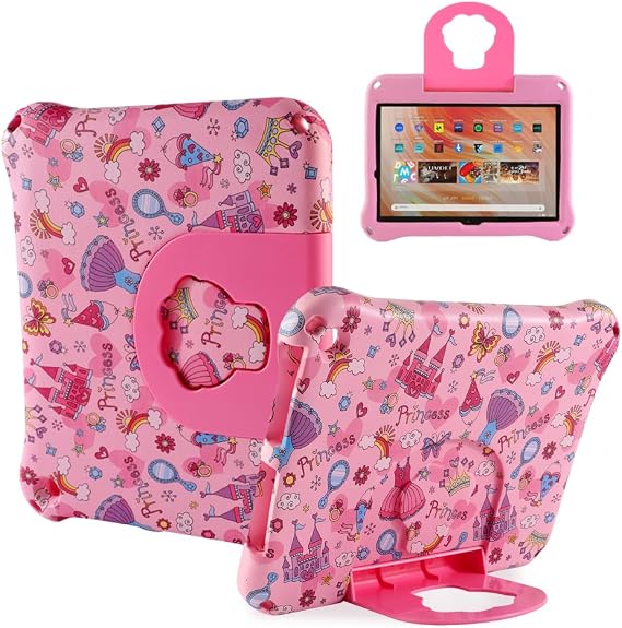 Fire HD 10 2021 2023 Tablet Case Kids, FunnyWin Princess Fire HD 10 10.1 inch 11th 13 th Gen Kid Pro Tablet Cover for Kids Boy Girl EVA Kid-Proof case with Stand Handle Shockproof Kid-Friendly (GZ)