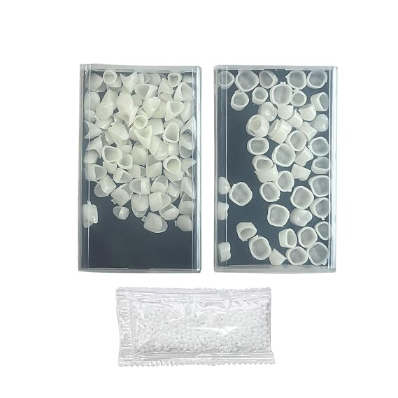 120pcs Temporary False Tooth Crown Kit for Anterior Posterior, with Moldable Fake Teeth Thermal Fitting Beads