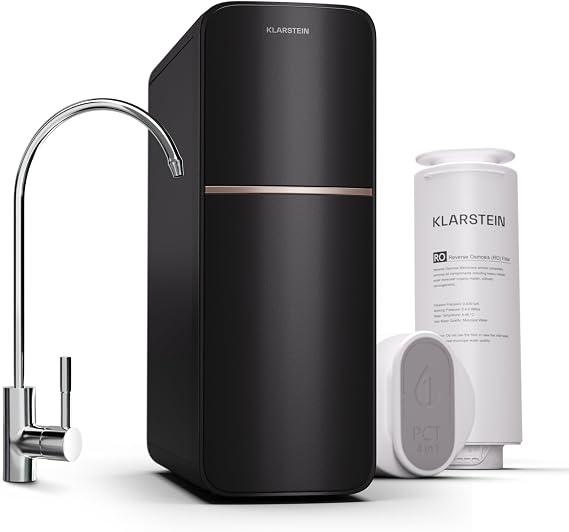 Klarstein osmosis water filter system for reverse osmosis, 600GPD under-sink water filter system for drinking 5-stage filtration, 2 filters, Achieves 99.99% purity, Fast RO reverse