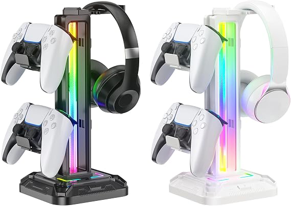 KDD RGB Headset Stand with 9 Light Modes - Controller Holder for Desk - Rotatable Headphone Stand & Detachable Controller Hook for PC Earphone Accessories