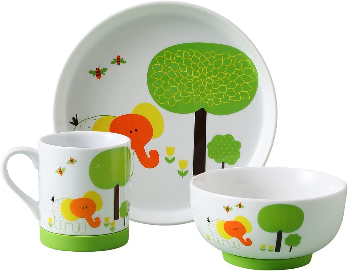 Eyoulyer Ceramic Kid Dinnerware Set ,Kids Dishes ,Bowl and Cup ,Kid Plate Set ,Mircowave Safe and Dishwasher Safe,Childs Dinnerware Set