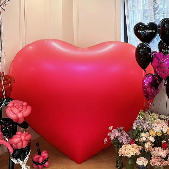 Huge Heart Shaped Balloon, 63in Valentines Day Red Heart Balloons, Heart Foil Mylar Balloons for Valentines Day Wedding Engagement Anniversary Party Decorations