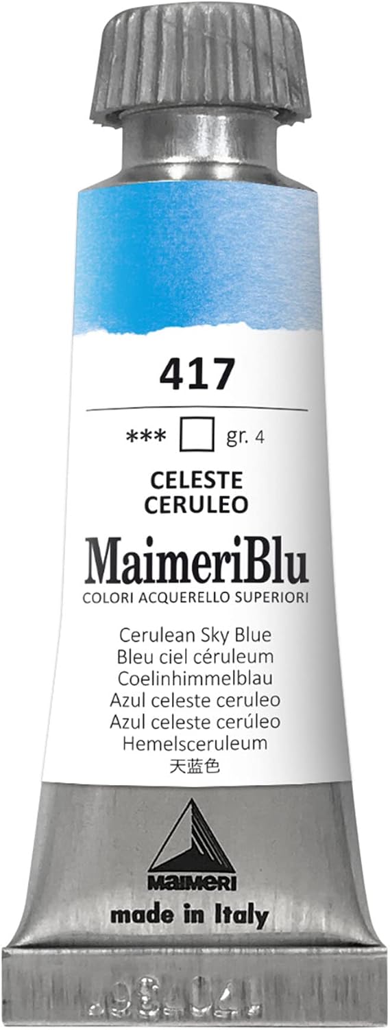 MaimeriBlu 12ml Single-Pigment Watercolor Paint - Cerulean Sky Blue PB35 Professional Watercolor Paint - Lightfast and Transparent Watercolor Paint Tube for Artists