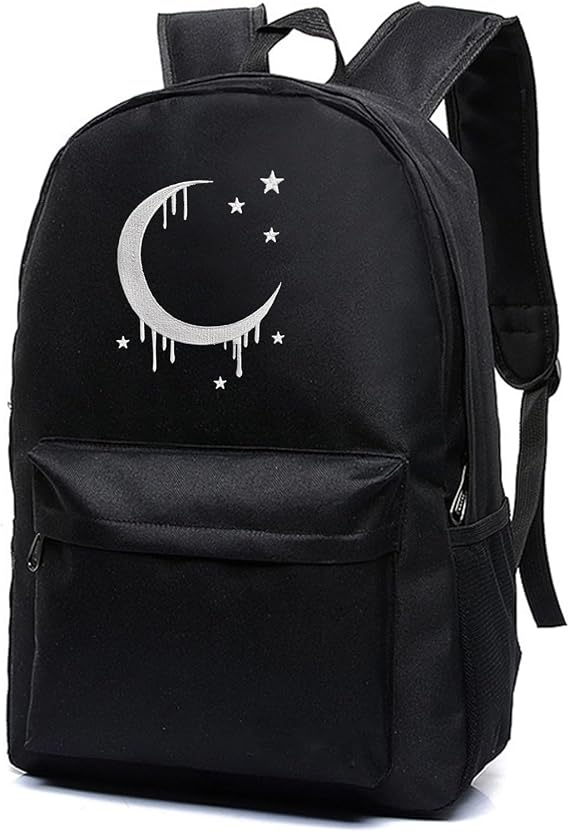 Gothic Moon School Backpack, Moon Embroidery Bookbags Daypack
