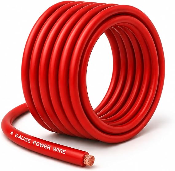 SoundBox Connected 4 Gauge Red Amplifier Amp Power/Ground Wire 25 Feet Superflex Cable 25'