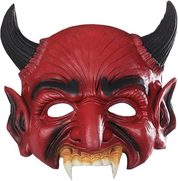 Dzrige Demon Mask Red Devil Mask Horror Half Face Mask for Halloween Party Masquerade Cosplay Costume Props
