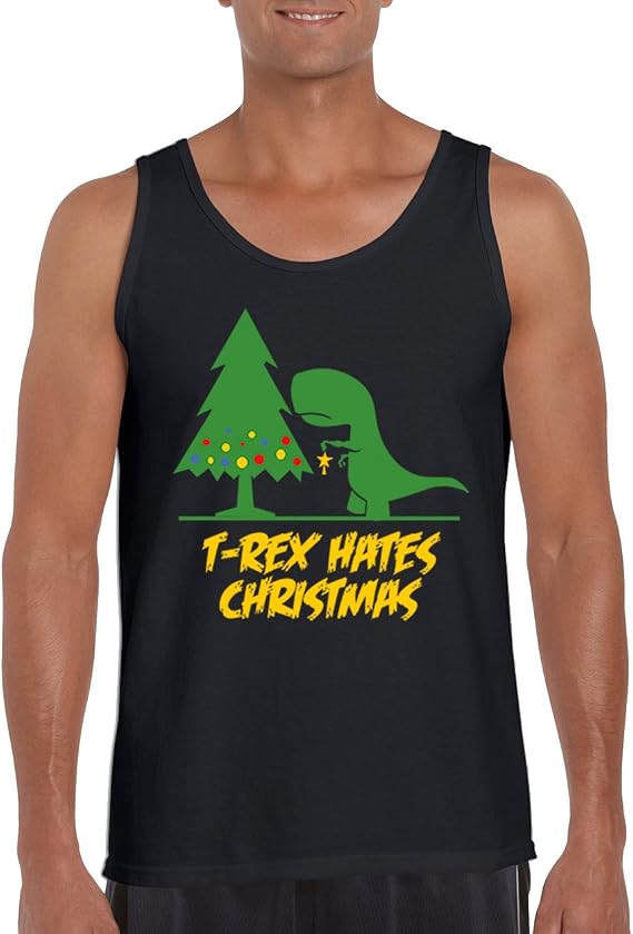 Ugly Christmas Shirts T-Rex Hates Christmas Men's Tank Top Shirt for Men