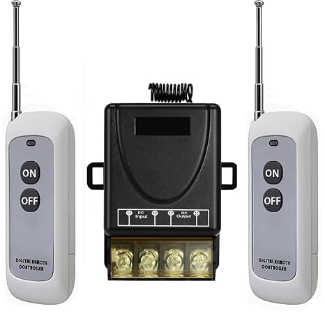 DC 12V Remote Control Switch,Wireless rf Low Voltage 12V/24V/10A/20A/30A Remote Relay Switch with 984FT Long Range for Motor, Fan,lamp,Lights,Anti-Theft Alarms, Roller Lind Door,