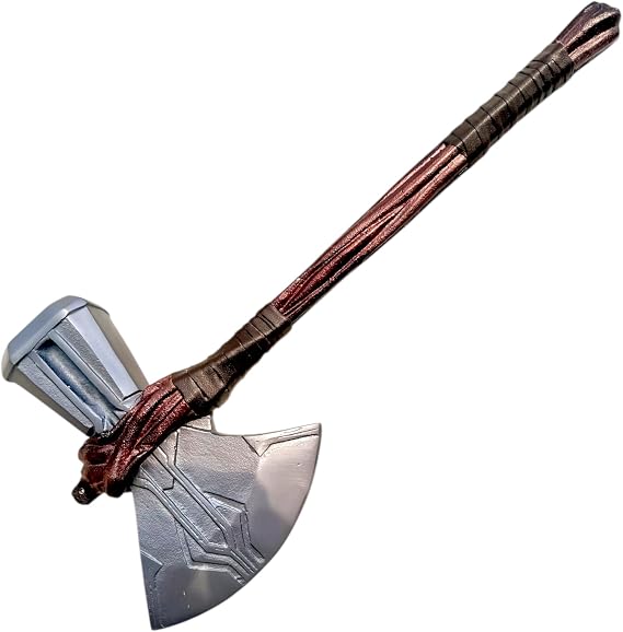 Thor Stormbreaker 1:1 Scale Collectible Metal Axe, Cosplay Movie Prop Replica Hammer Weapon, Silver and Brown.