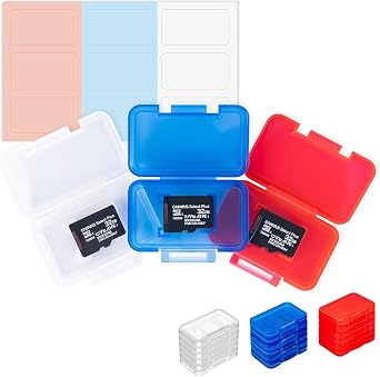 Kiorafoto 18 PCS Multi-Color Clear Plastic Memory Card Holder Case for 18 Micro SD SDXC SDHC TF Cards, Transparent MicroSD MSD Memory Card Case Storage Organizer with Labels