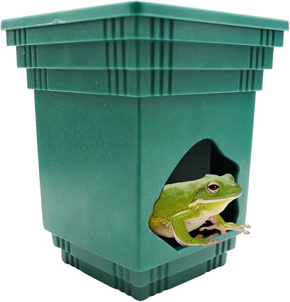 Frog Tank Accessories, 2-in-1 Plastic Reptile Hide with Bowl on the Top, Habitat Hideout for Tree Frogs, Dwarf Frogs, Toads, and Other Small Reptiles