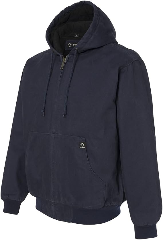 DRI Duck Men's 5020 / 5020T Cheyenne Hooded Boulder ClothTM Zip Up Work Wear Jacket with Tricot Quilt Lining (X-Large, Navy)