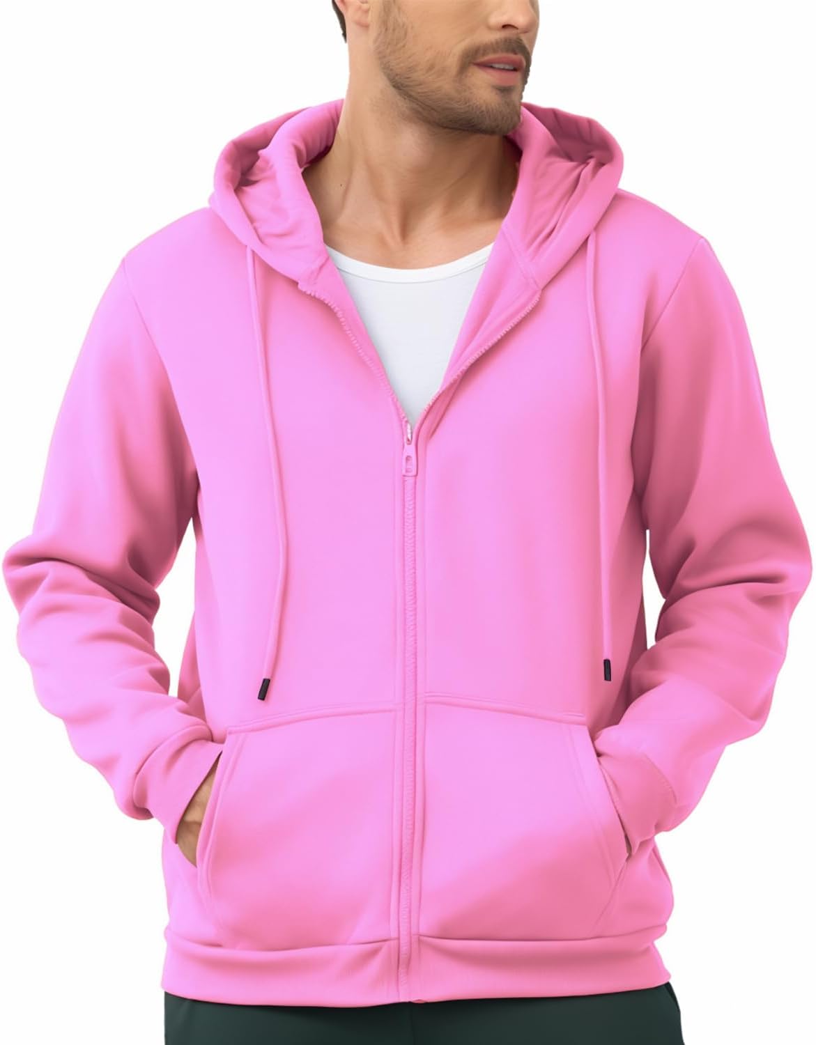 JIHUILAI Mens Fleece Hoodies with Zipper Lightweight Long Sleeve Active Mens Jackets Sports Full Zip Sweatshirts, S-3XL