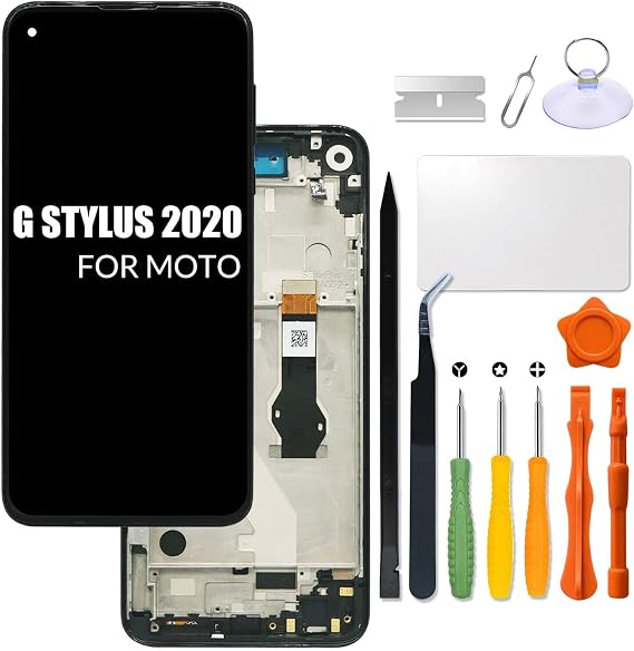 Screen Replacement for Motorola Moto G Stylus 2020 LCD Screen with Frame XT2043 XT2043-4 G8 Stylus 2020 Display Touch Digitizer Assembly with Repair kit (Black with Frame)