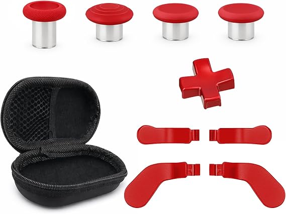 Elite Series 2 Paddles Accessories, Metal Thumbsticks Replacement Buttons for Xbox One Elite Series 2 Core, 9 in 1 Component Pack Includes 4 Joysticks, 4 Paddles and 1 Dpad(Red)