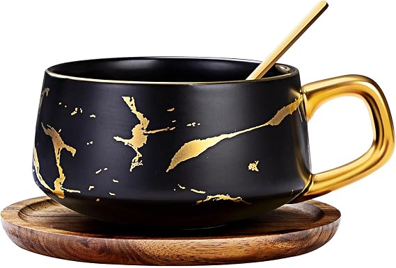 1 Pcs Tea Cup and Saucer Set, Porcelain Espresso Coffee Cup with Saucer and Spoon, Ceramic Mugs for Home and Restaurants, Valentines Mothers Birthday Christmas Gifts for Women Men Friend