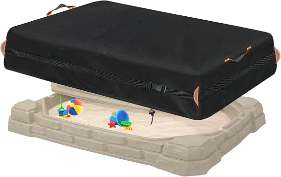 Kids Sandbox Cover for Naturally Playful Sandbox II,Made of 600D Waterproof Oxford Cloth, Reflective Carry Handle with Two Warning Signs and 4.6 Meters Long Mesh Grommets.(51" L x 32" W x 13" H)