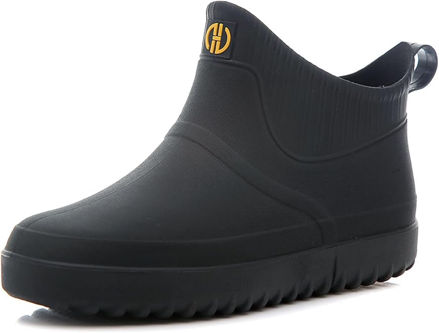 jessie Men Rain Boots Outdoor Slip On Waterproof Non-Slip Rubber Ankle Boots Rain Booties