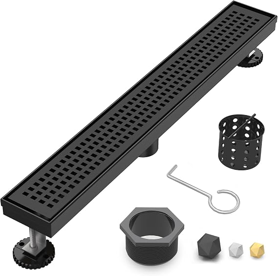 24 Inch Linear Shower Drain - Matte Black, with Removable Grate